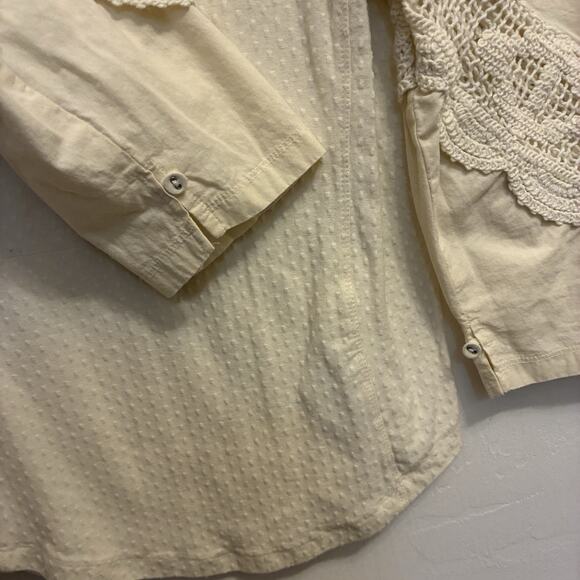 FREE PEOPLE Brunch Date Ivory Eyelet Lace Sleeve Blouse L Coquette Romantic Boho - Picture 9 of 11